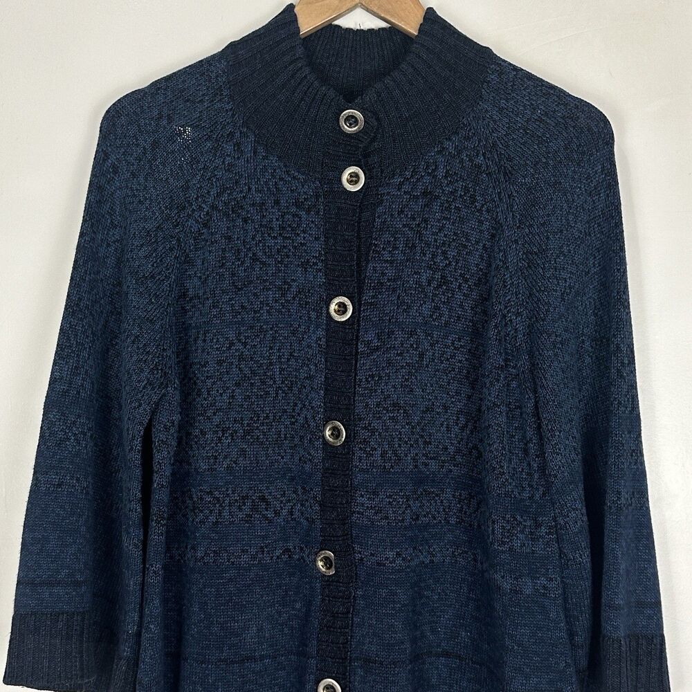 Peruvian Connection Ombre Blue Pima Cotton Cardigan Sweater Boho Size Large - Picture 3 of 12